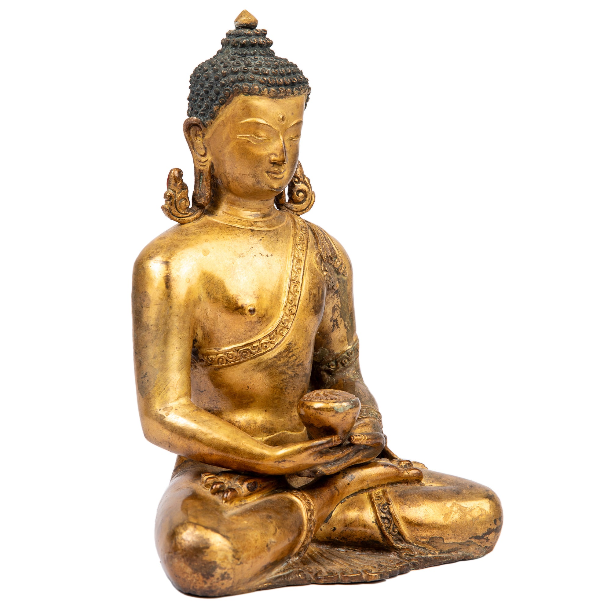 Amitabha, the Buddha of Infinite Light. Bronze statue in antique medieval style. This statue was part of the exhibition in the Patan Museum: "The Revival of Newari Woodcarving, 2024".