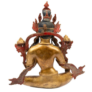 Bronze statue from Nepal in antique medieval style. Tara is one of the most important figures in Buddhism. She is a representation of the female aspect of Avalokiteshvara, the Buddha of Compassion. This statue was part of the exhibition in the Patan Museum: "The Revival of Newari Woodcarving, 2024".
