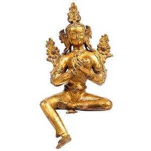 Bronze statue from Nepal in antique medieval style. Tara is one of the most important figures in Buddhism. She is a representation of the female aspect of Avalokiteshvara, the Buddha of Compassion. This statue was part of the exhibition in the Patan Museum: "The Revival of Newari Woodcarving, 2024".
