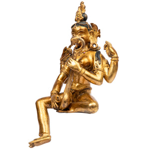 Bronze statue from Nepal in antique medieval style. Worshipped by Hindus as well as Buddhists, Saraswati is the goddess of art, knowledge, learning, wisdom and music.
