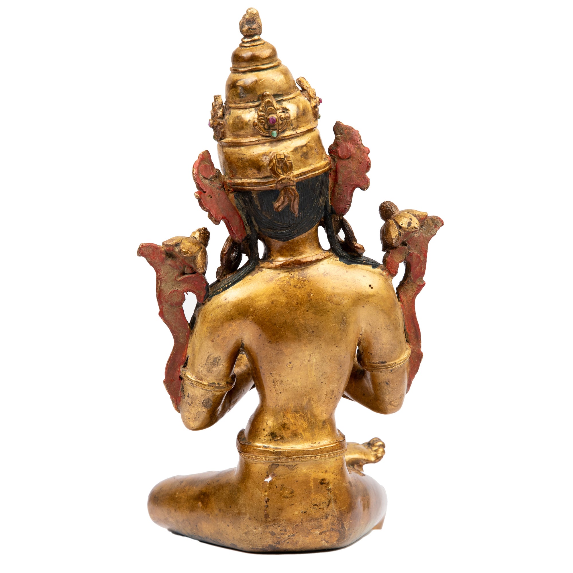 Bodhisattva in antique medieval style. Bronze from Nepal, gilded with 24 karat of gold and embellished with gem stones.