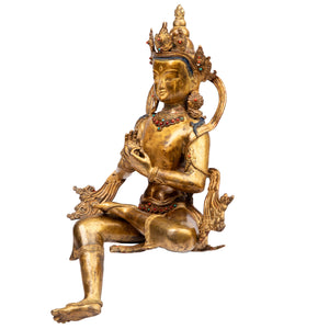 Bodhisattva in antique medieval style. Bronze from Nepal, gilded with 24 karat of gold and embellished with gem stones.