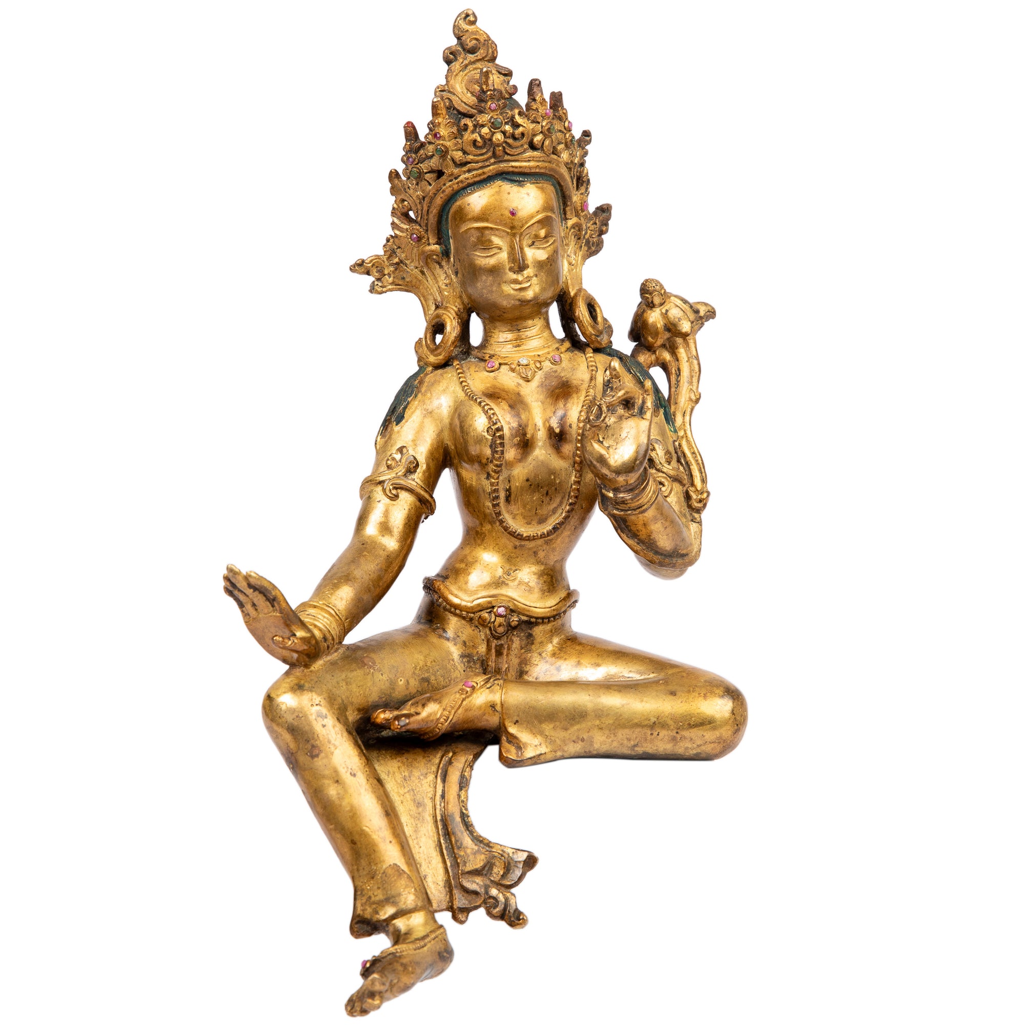 Bronze statue from Nepal in antique medieval style. Tara is one of the most important figures in Buddhism. She is a representation of the female aspect of Avalokiteshvara, the Buddha of Compassion. This statue was part of the exhibition in the Patan Museum: "The Revival of Newari Woodcarving, 2024".