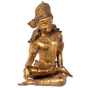 Bronze statue from Nepal, in antique medieval style. Worshipped by Hindus as well as Buddhists, Indra is the King of the gods and of their celestial realm. 
This statue was part of the exhibition in Patan Museum: "The Revival of Newari Woodcarving, 2024".