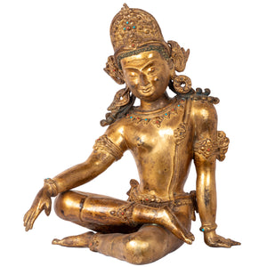 Bronze statue from Nepal, in antique medieval style. Worshipped by Hindus as well as Buddhists, Indra is the King of the gods and of their celestial realm. 
This statue was part of the exhibition in Patan Museum: "The Revival of Newari Woodcarving, 2024".