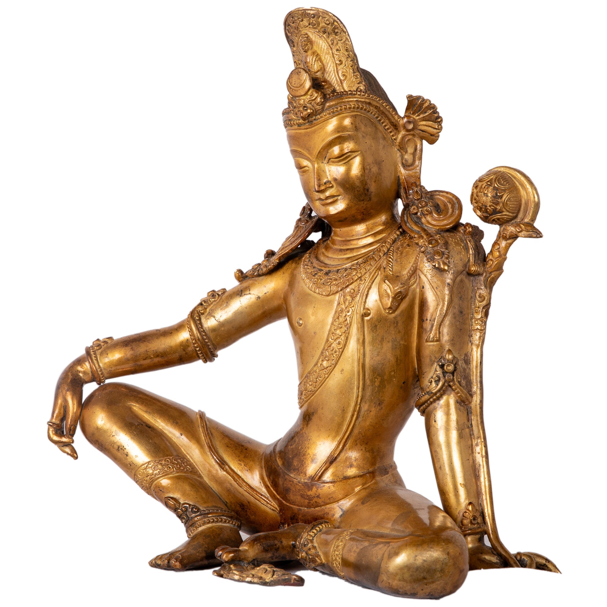 Bronze statue from Nepal, in antique medieval style. Lokeshwor is a manifestation of Avalokiteshvara, the Bodhisattva a of Compassion. This statue was part of the exhibition in Patan Museum: "The Revival of Newari Woodcarving, 2024."