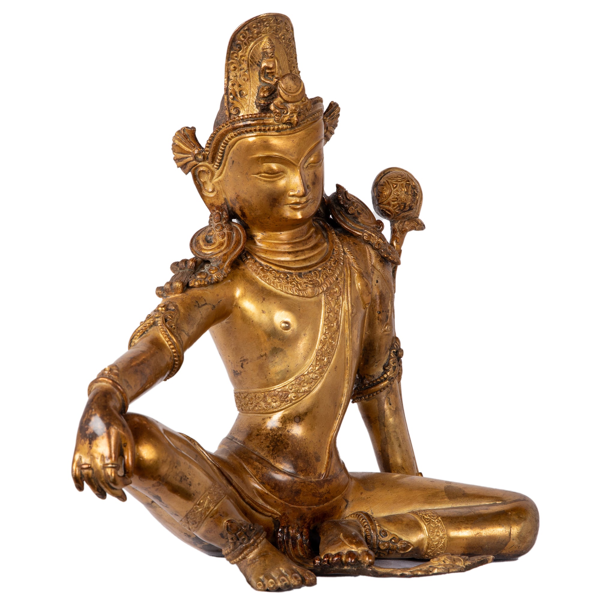 Bronze statue from Nepal, in antique medieval style. Lokeshwor is a manifestation of Avalokiteshvara, the Bodhisattva a of Compassion. This statue was part of the exhibition in Patan Museum: "The Revival of Newari Woodcarving, 2024."