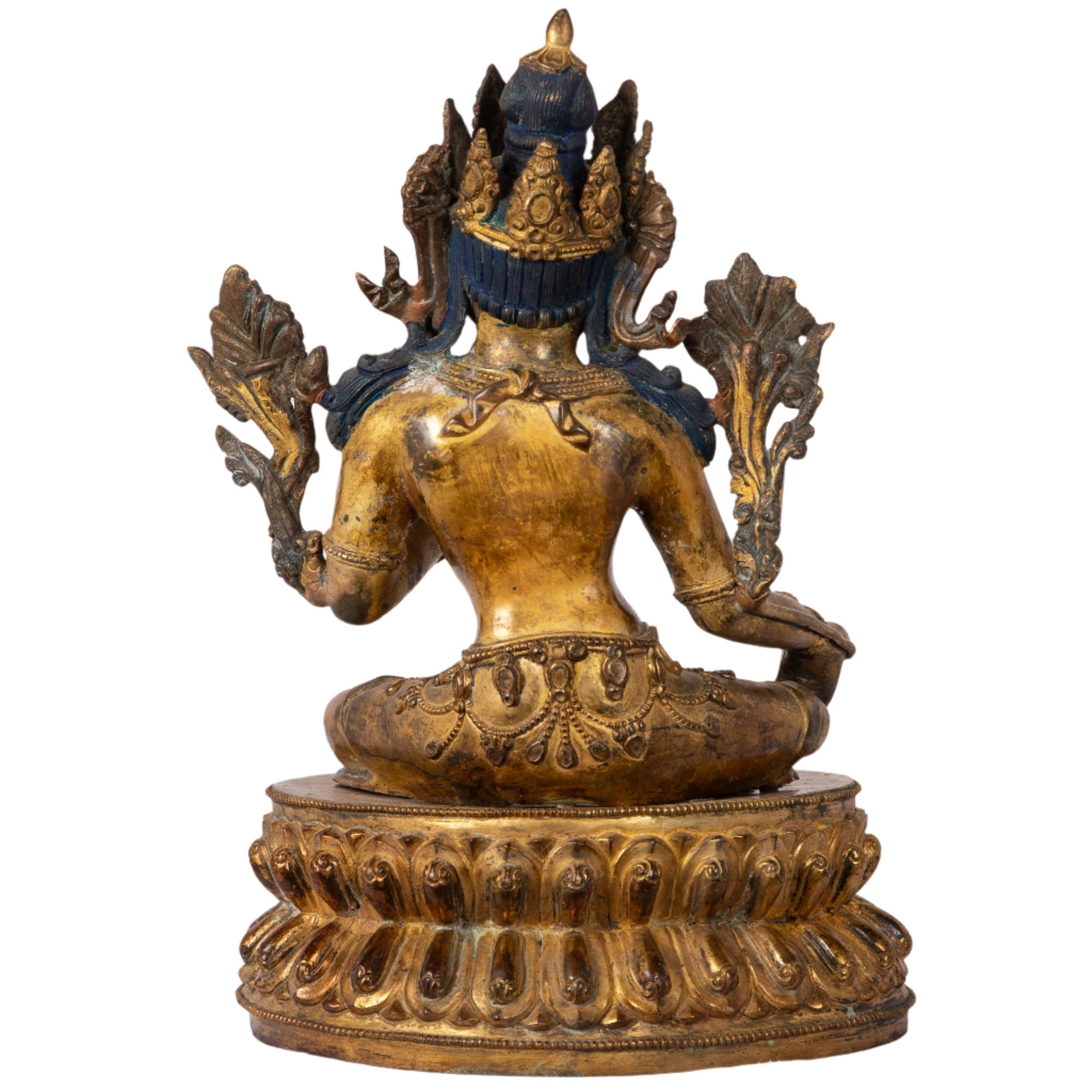 Bronze statue from Nepal in antique medieval style. Tara is one of the most important figures in Buddhism. She is a representation of the female aspect of Avalokiteshvara, the Buddha of Compassion. This statue was part of the exhibition in the Patan Museum: "The Revival of Newari Woodcarving, 2024".