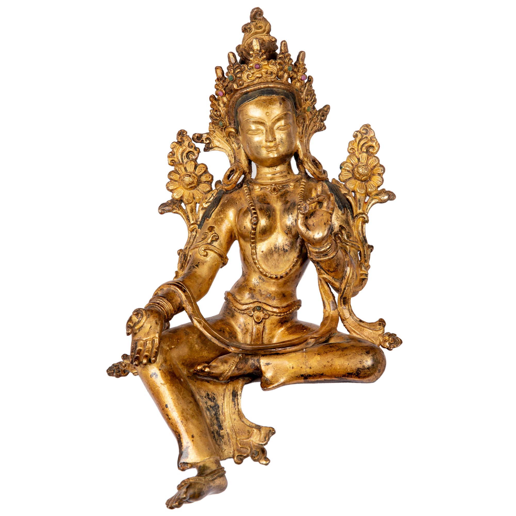 Bronze statue from Nepal in antique medieval style. Tara is one of the most important figures in Buddhism. She is a representation of the female aspect of Avalokiteshvara, the Buddha of Compassion. This statue was part of the exhibition in the Patan Museum: "The Revival of Newari Woodcarving, 2024".