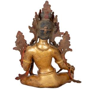 Bronze statue from Nepal in antique medieval style. Tara is one of the most important figures in Buddhism. She is a representation of the female aspect of Avalokiteshvara, the Buddha of Compassion. This statue was part of the exhibition in the Patan Museum: "The Revival of Newari Woodcarving, 2024".