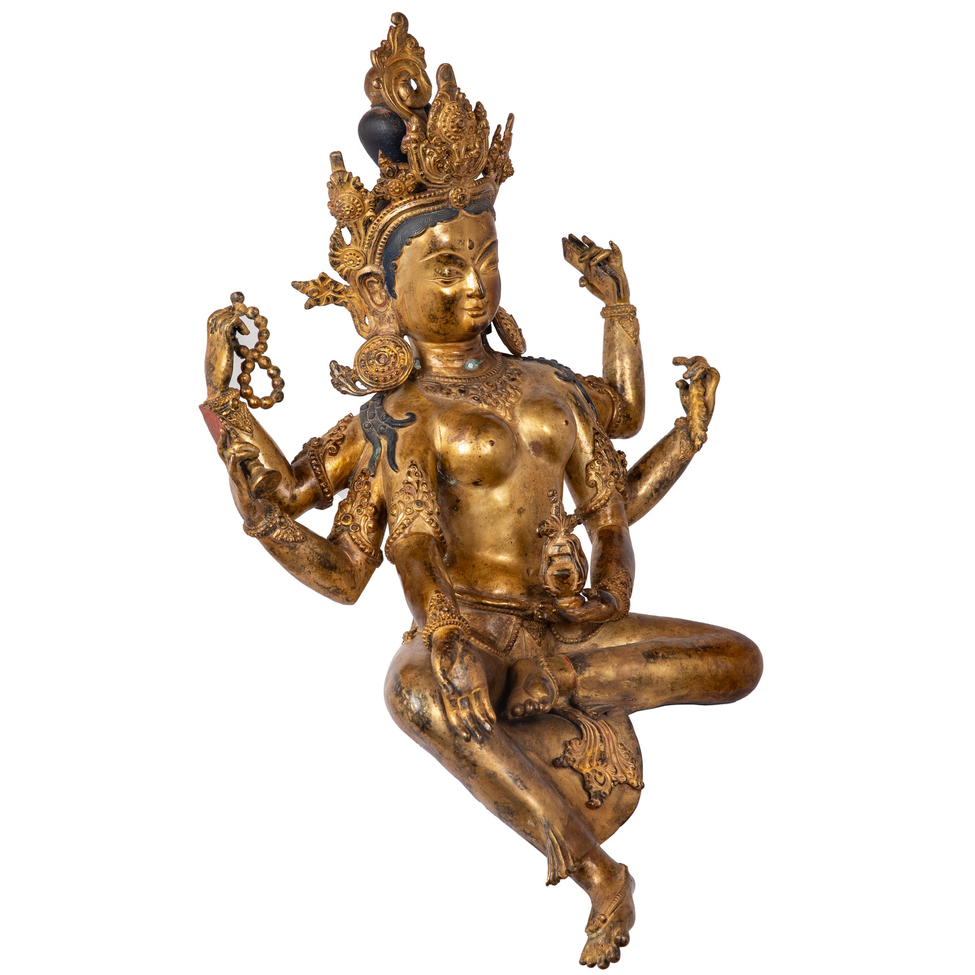 Bronze statue in antique medieval style. Buddhist goddess of prosperity, Basundhara (whose name means “Bearer of Treasure”) is associated with material and spiritual abundance. This statue was part of the exhibition in the Patan Museum: "The Revival of Newari Woodcarving, 2024".