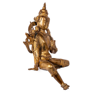 Manjushree. Bronze statue from Nepal, in antique medieval style. This statue was part of the exhibition in Patan Museum: "The Revival of Newari Woodcarving, 2024."