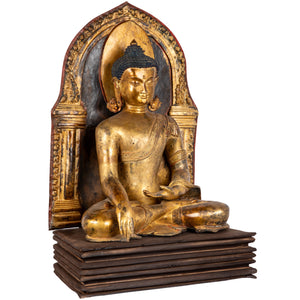 Shakyamuni Buddha. Bronze statue from Nepal in antique medieval style. This statue was part of the exhibition "The Revival of Newari Woodcarving" in Patan Museum, 2024.