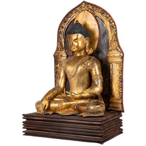 Shakyamuni Buddha. Bronze statue from Nepal in antique medieval style. This statue was part of the exhibition "The Revival of Newari Woodcarving" in Patan Museum, 2024.