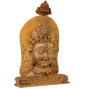 Bhairav is a wrathful manifestation of the god Shiva. He is one of the main deity worshipped by the Newars of the Kathmandu Valley (Hindus as well as Buddhists). This statue was part of the exhibition in the Patan Museum: "The Revival of Newari Woodcarving, 2024".