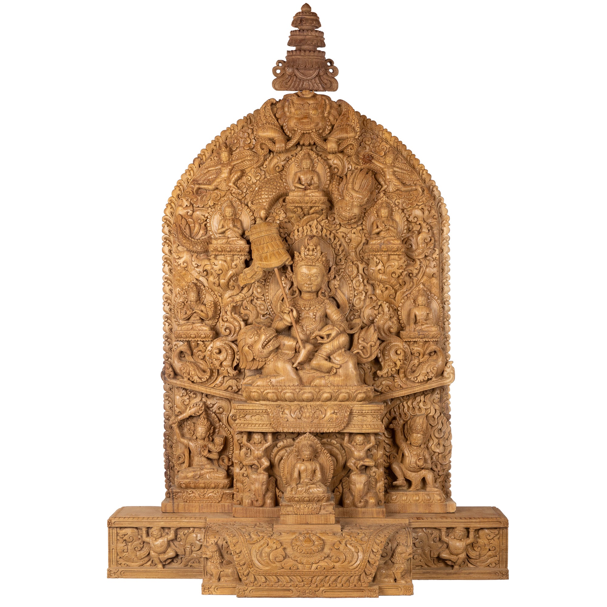 Woodcarving from Bungmati, Nepal.
Jambhala is a deity invoked for material and spiritual wealth. As a wrathful emanation of Avalokiteshwara, the Buddha of Compassion, he protects all beings from harmful and negative actions.This statue was part of the exhibition in the Patan Museum: "The Revival of Newari Woodcarving, 2024".