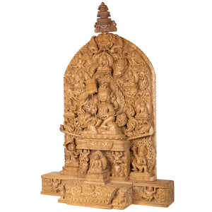 Woodcarving from Bungmati, Nepal.
Jambhala is a deity invoked for material and spiritual wealth. As a wrathful emanation of Avalokiteshwara, the Buddha of Compassion, he protects all beings from harmful and negative actions.This statue was part of the exhibition in the Patan Museum: "The Revival of Newari Woodcarving, 2024".