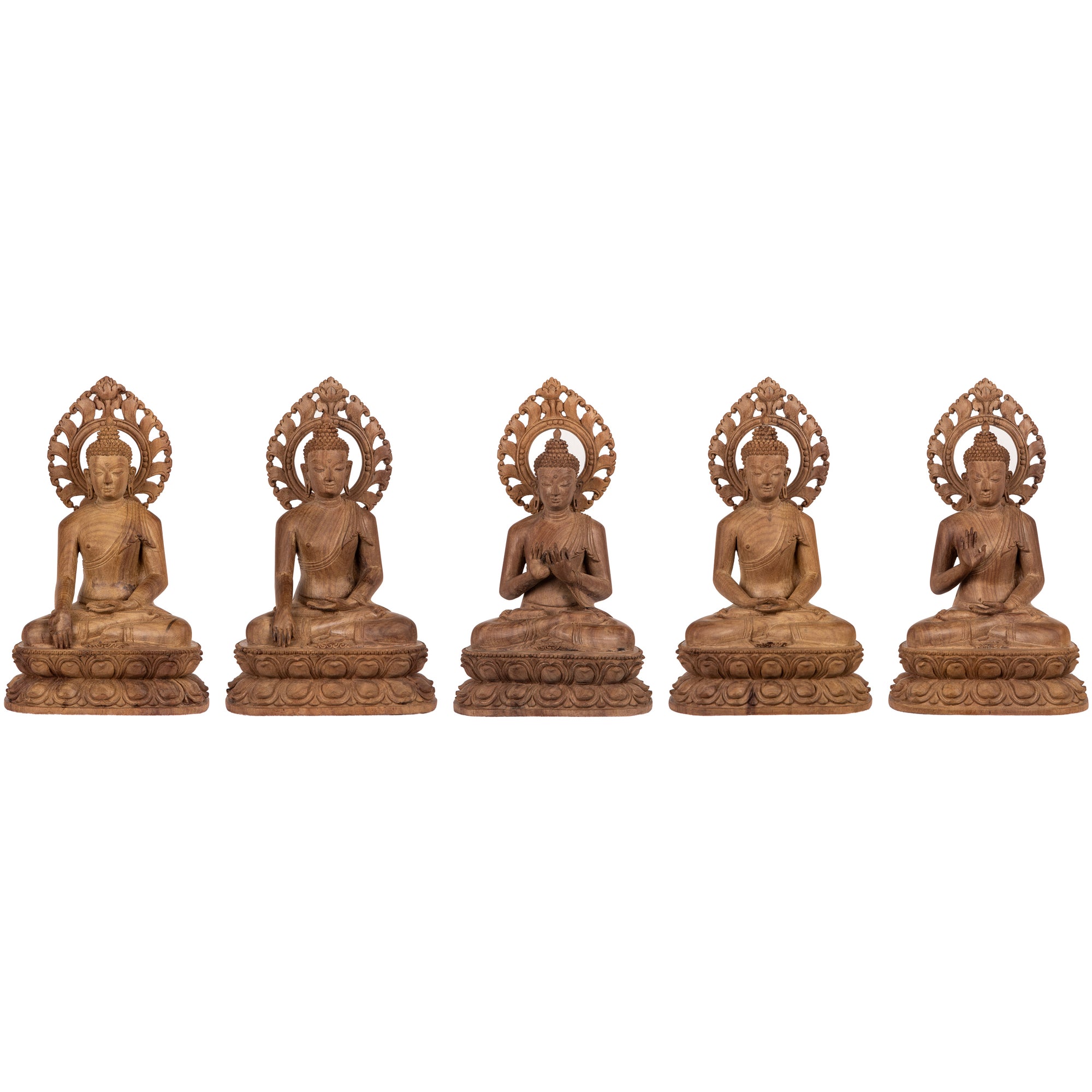 Woodcarving from Bungmati, Nepal.
The "Pancha" Buddhas represent the "Five" celestial Buddhas: Ratnasambhava, Akshobya, Vairochana, Amitabha and Amogasiddhi. Each of them are spiritual guides, symbolizing five qualities of the perfection of the Buddha Shakyamuni. Those statues were part of the exhibition in the Patan Museum: "The Revival of Newari Woodcarving, 2024".
