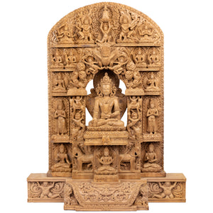 Woodcarving from Bungmati, Nepal. 
Ratnasambhava (which in Sanskrit means 'born from the Jewel') represents the qualities of compassionate generosity, beauty and creativity, and is used in meditation to annihilate greed and pride. This statue was part of the exhibition in Patan Museum: "The Revival of Newari Woodcarving 2024".