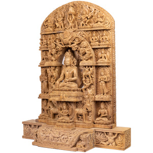 Woodcarving from Bungmati, Nepal. 
Ratnasambhava (which in Sanskrit means 'born from the Jewel') represents the qualities of compassionate generosity, beauty and creativity, and is used in meditation to annihilate greed and pride. This statue was part of the exhibition in Patan Museum: "The Revival of Newari Woodcarving 2024".