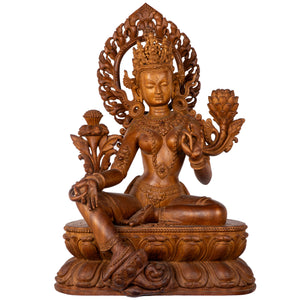 Woodcarving from Bungamati, Nepal. Tara is one of the most important figures in Buddhism. She is a representation of the female aspect of Avalokiteshvara, the Buddha of Compassion. This statue was part of the exhibition in the Patan Museum: "The Revival of Newari Woodcarving, 2024".