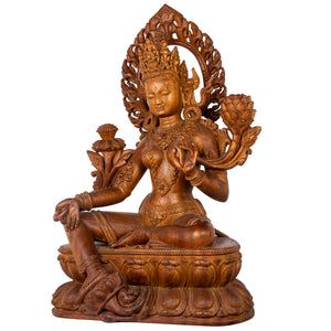 Woodcarving from Bungamati, Nepal. Tara is one of the most important figures in Buddhism. She is a representation of the female aspect of Avalokiteshvara, the Buddha of Compassion. This statue was part of the exhibition in the Patan Museum: "The Revival of Newari Woodcarving, 2024".