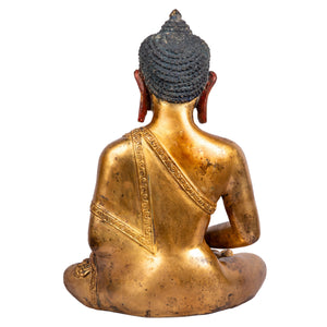 Amitabha Buddha bronze statue — back view showing engraved robe.