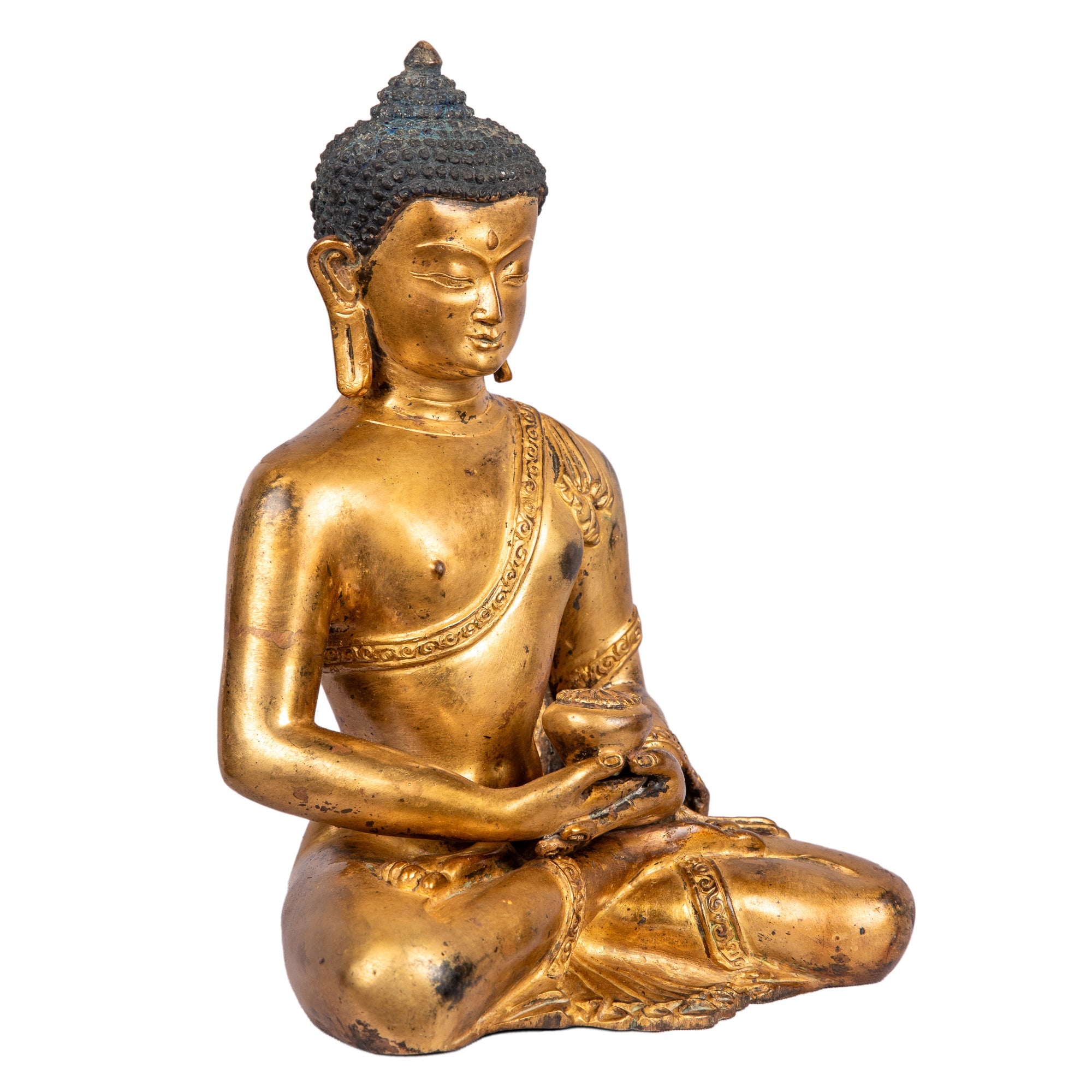 Amitabha bronze statue — right side view highlighting the serene face.