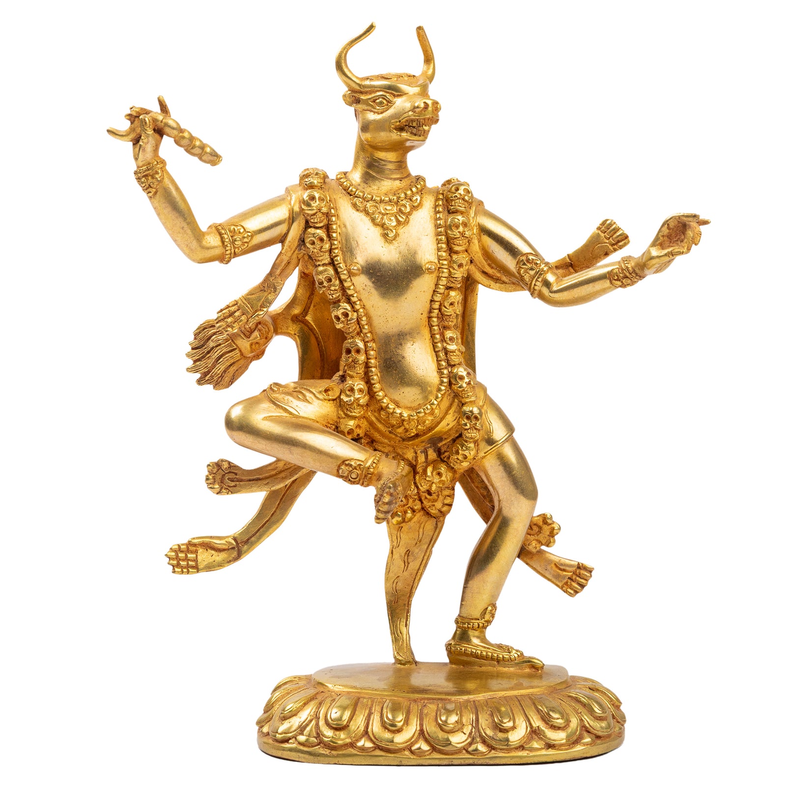 Rare animal-headed dakini horned head gilt bronze Bardo deity Nepal Himalayart