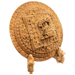 Basundhara Mandala with Makara Stand – traditional wood carving handcrafted in Patan, Nepal from magnolia wood by Newar master artisans – Himalay’Art, Himalayan art.