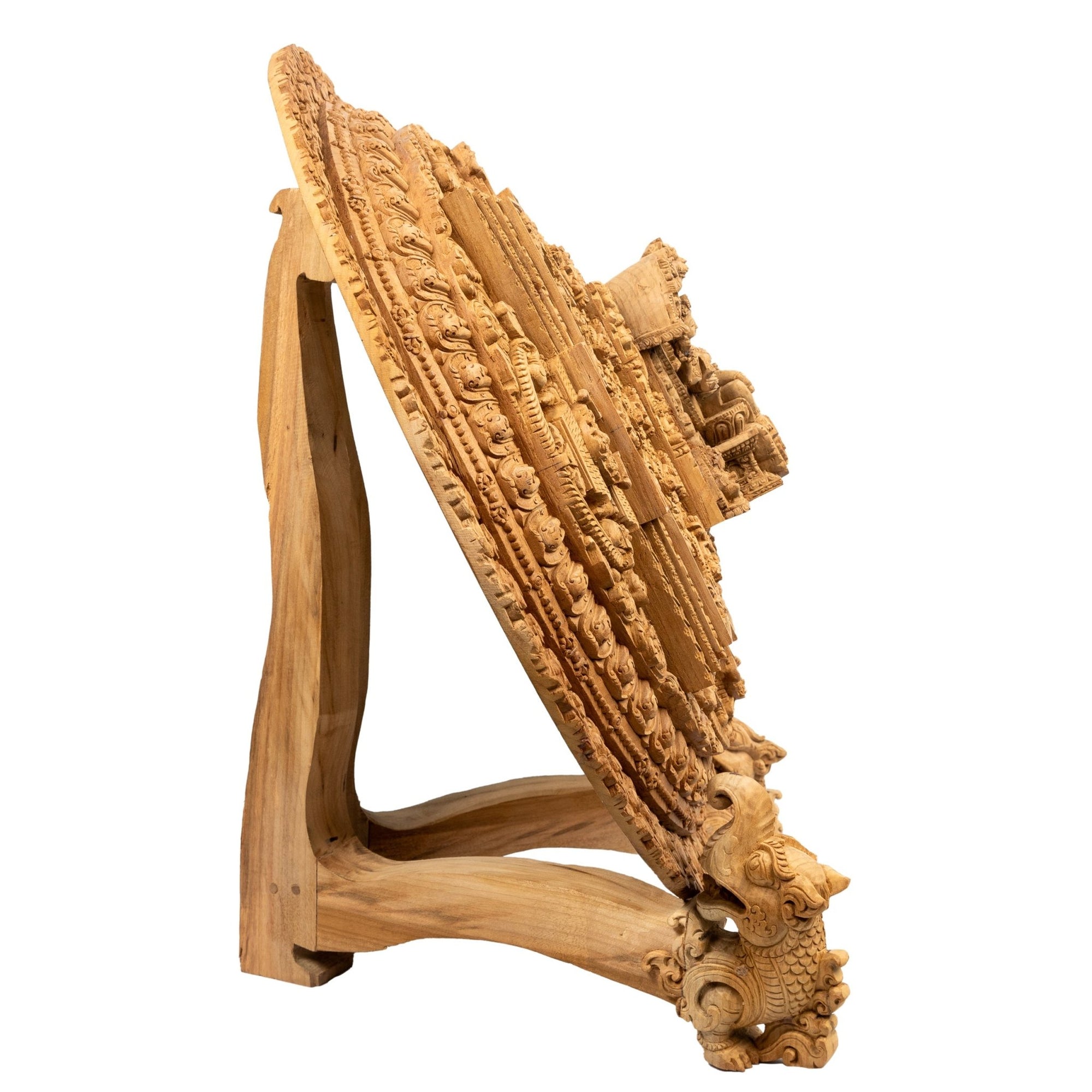 Basundhara Mandala with Makara Stand – traditional wood carving handcrafted in Patan, Nepal from magnolia wood by Newar master artisans – Himalay’Art, Himalayan art.