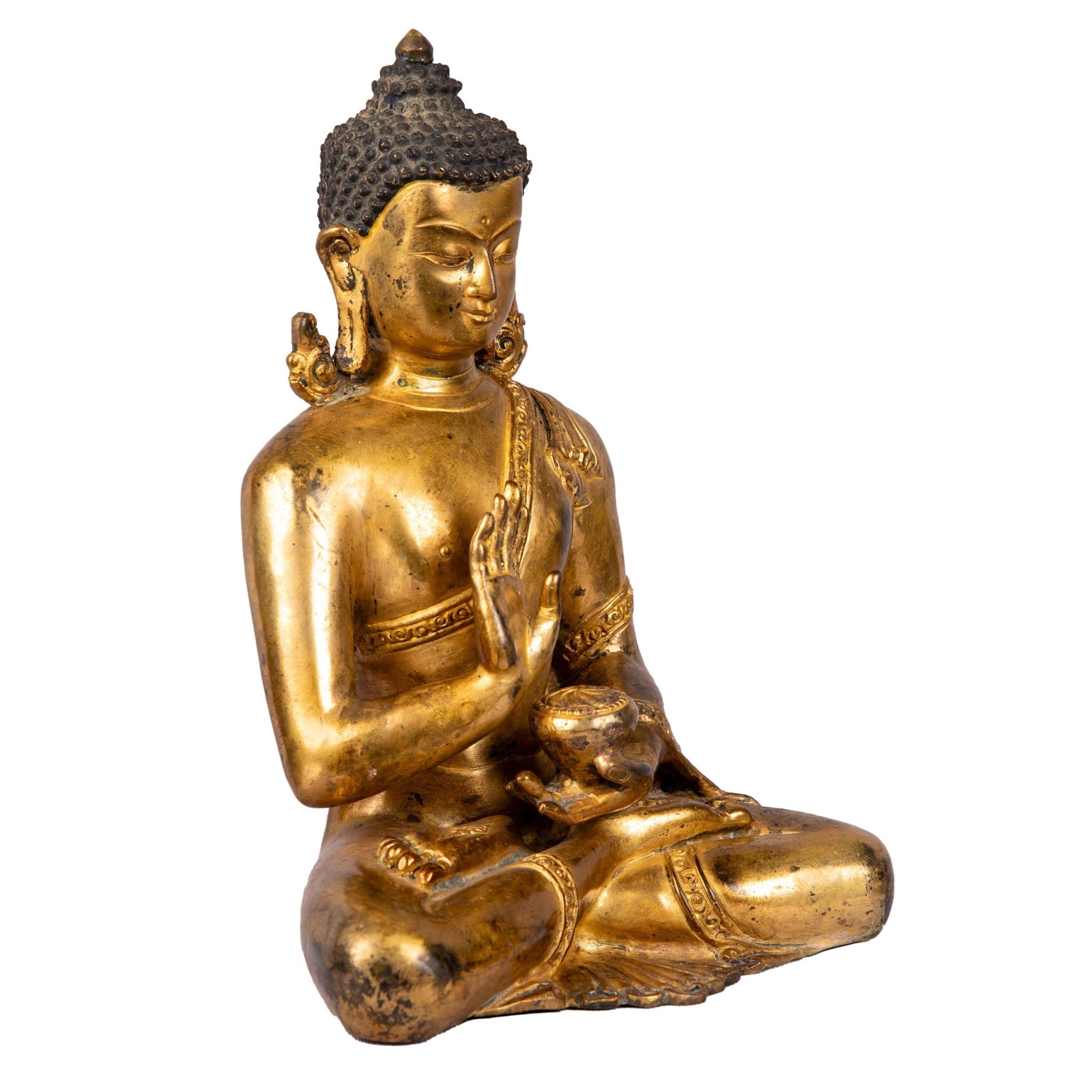 Right side view highlighting serene profile and balanced seated pose.