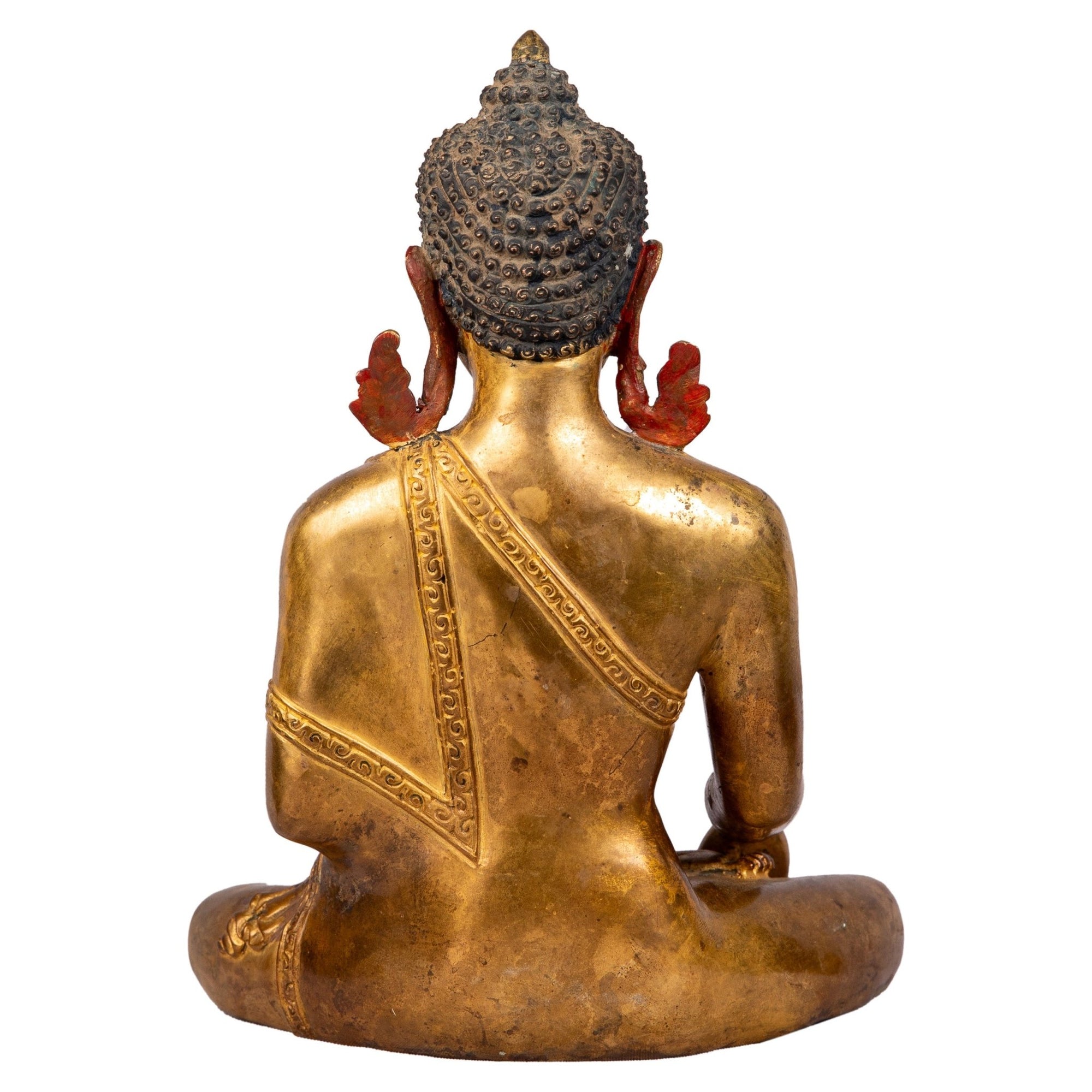 buddha-bhumisparsha-bronze-22cm-1kg495-back-himalayart
Buddha bronze statue 22cm 1.495kg — back view, finely chased robe folds, smooth gilded surface, handcrafted in Patan Nepal.