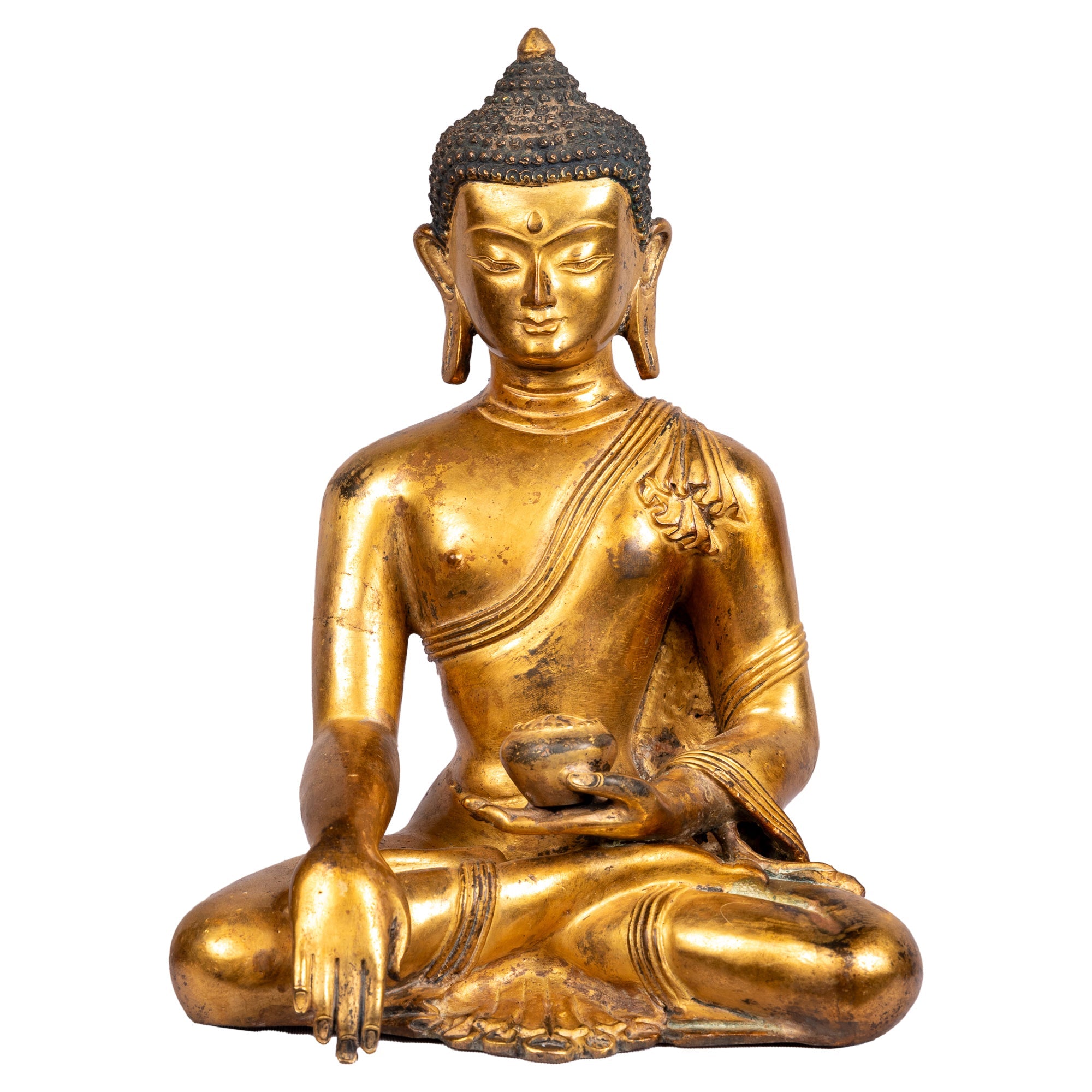Buddha bronze statue (24 cm, 2.11 kg) — front view, Bhumisparsha mudra, no lotus throne.