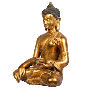 Left side view showing earth-touching right hand and meditative posture.