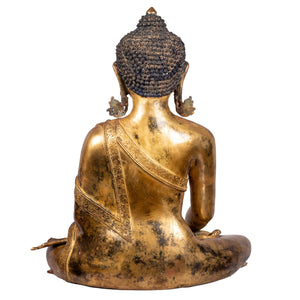 Buddha bronze statue 49cm 15.55kg — back view, smooth gilded surface, handcrafted in Patan Nepal.