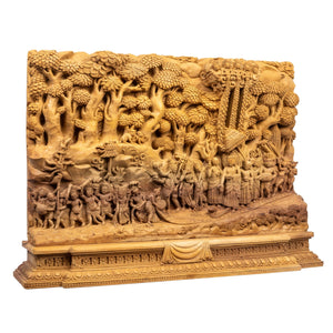 Buddha’s Return to Heaven (Lumbini Jatra) – traditional wood carving handcrafted in Patan, Nepal from magnolia wood by Newar master artisans, depicting Hindu and Buddhist deities – Himalay’Art, Himalayan art.
