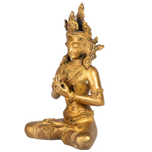 
Crowned Bodhisattva gilt bronze sculpture 20 cm 1.05 kg Nepal left side view Himalayart