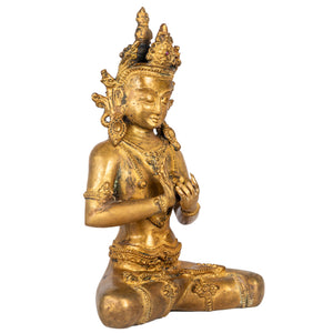 Crowned Bodhisattva Buddhist gilt bronze statue 20 cm 1.05 kg right side Himalayart