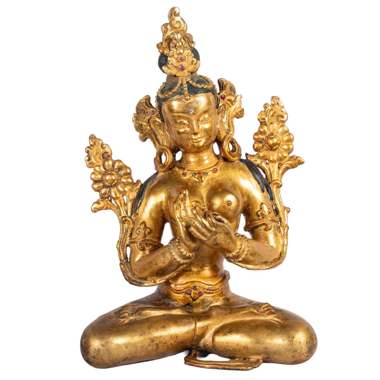 Green Tara gilt copper statue 20 cm front view Himalayan art