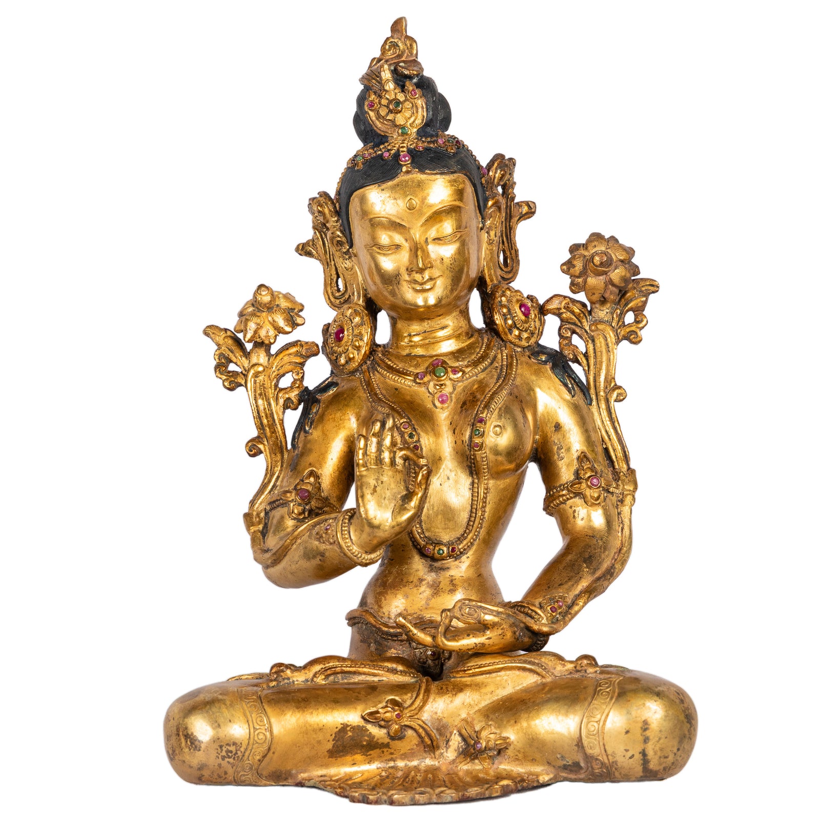 Green Tara gilt bronze statue 28 cm 2.535 kg Nepal front view Himalayart