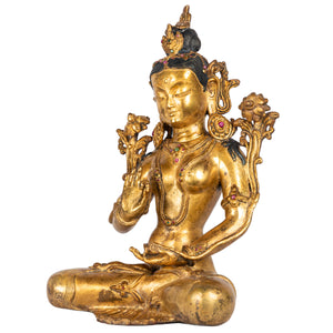 Green Tara gilt bronze sculpture 28 cm 2.535 kg Nepal left side view Himalayart