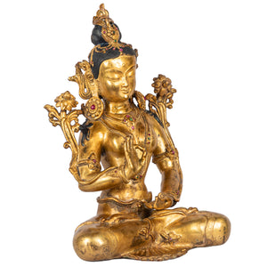 Green Tara Buddhist statue gilt bronze 28 cm 2.535 kg right side Himalayart