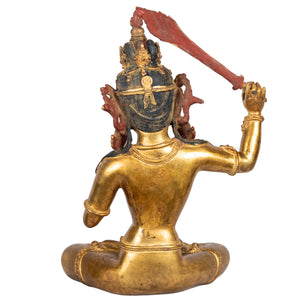 Manjushri bronze statue back view Himalayan Buddhist sculpture