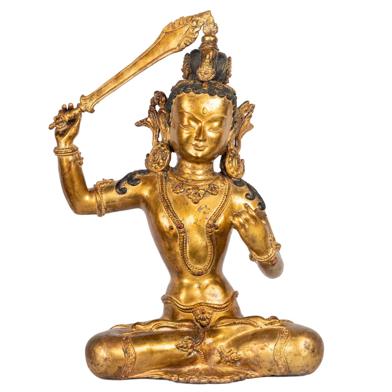 Manjushri bronze statue wisdom sword 28 cm Himalayan Buddhist sculpture