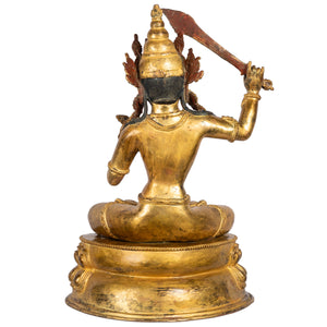 Manjushri gilt bronze statue Nepal 33 cm 4.145 kg back view Himalayart