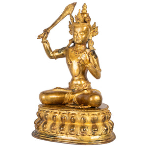 Manjushri gilt bronze sculpture 33 cm 4.145 kg Nepal left side view Himalayart