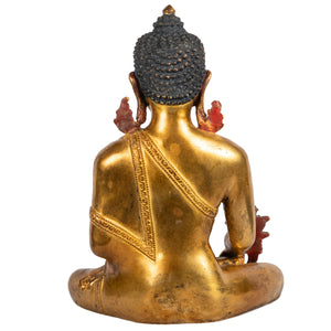 Medicine Buddha gilt copper bronze statue back view Himalayan art Nepal