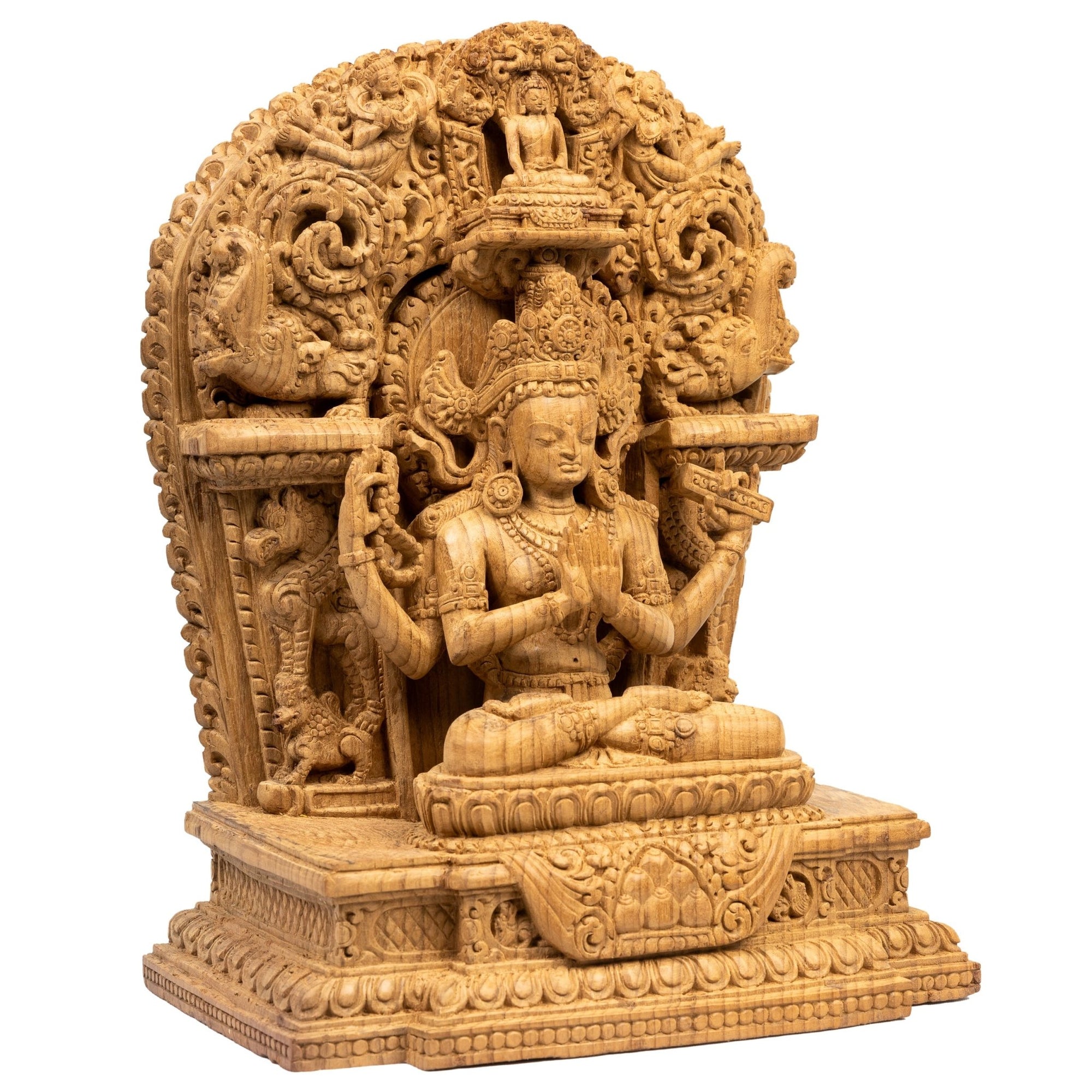 Right side view highlighting manuscript and gestures of teaching.