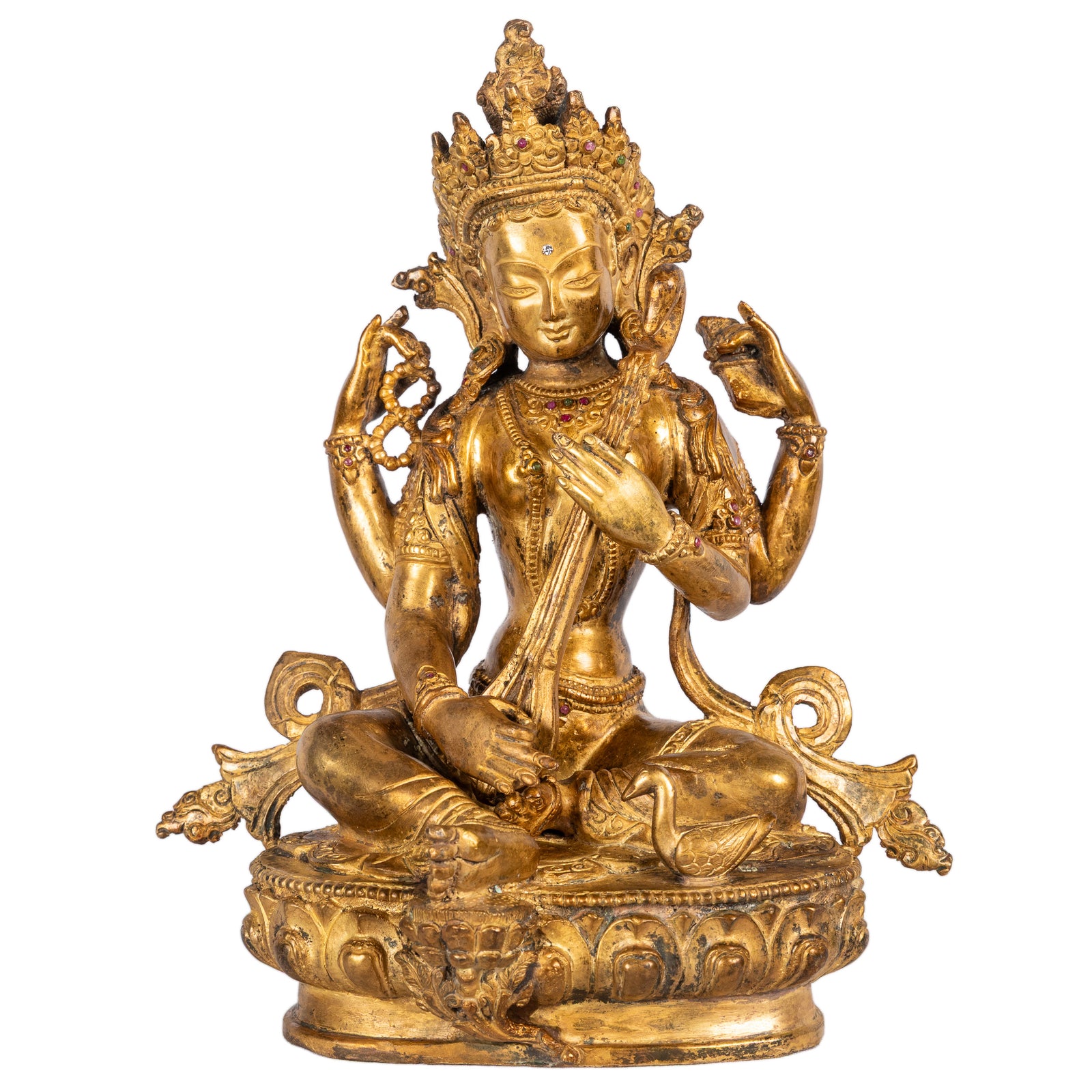 Saraswati gilt bronze statue 24 cm 2.6 kg Nepal front view Himalayart